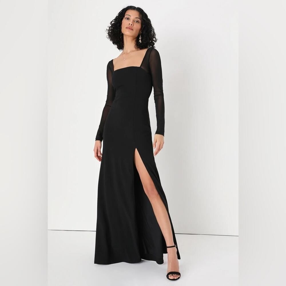 Lulus Perfectly Sensational Black Mesh Long Sleeve Maxi Dress